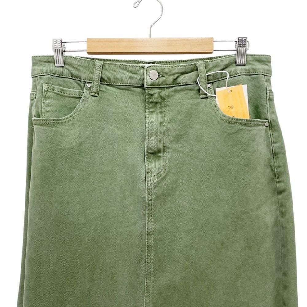NWT Risen Olive Denim Maxi Skirt Size 1XL High Rise Stretch Midi Long Jean Skirt - Picture 5 of 12